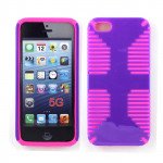 Wholesale iPhone 5 5S Hybrid Grip Case (Purple-Hot Pink)